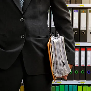 A single person holding a thick documents