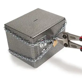 Cutting chain wrapped in a safety vault using bolt cutters