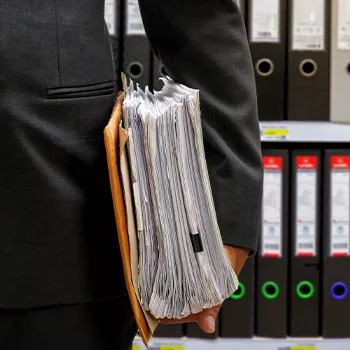 A man holding a binded folders