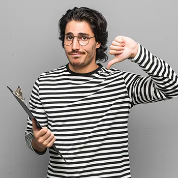 Man holding clipboard giving thumbs down