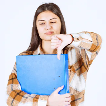 Holding a folder while giving a thumbs down