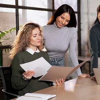 Showing someone a document inside an office