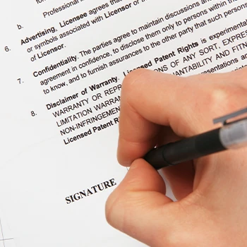 Writing signature for a general license agreement