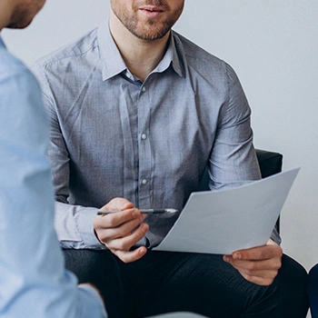 Two people discussing the name of a Washington DC LLC