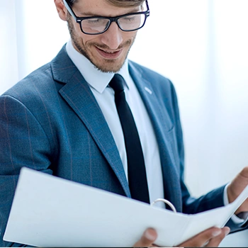 Man reading document files