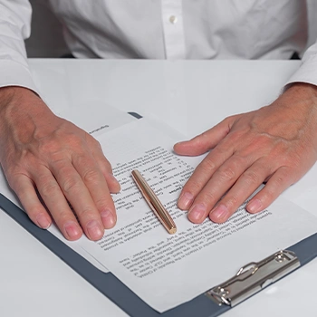 Placing hands on a contract form