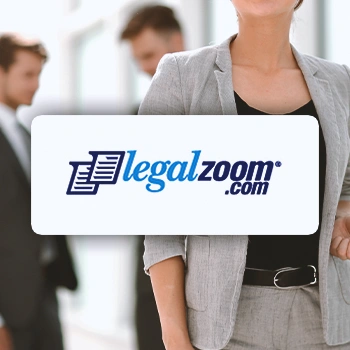 LegalZoom logo with office people in the background