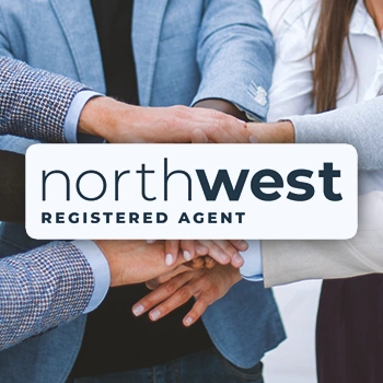 Northwest Registered Agent logo with office workers in the background