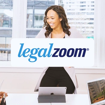 LegalZoom with a person in an office in the background