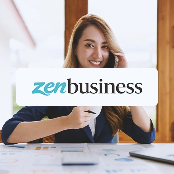 ZenBusiness with an office worker in the background