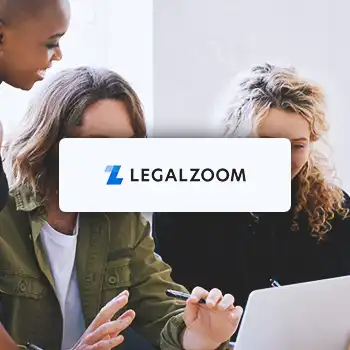 Legalzoom logo with coworkers discussing in the background