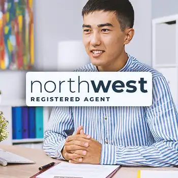 Northwest Registered Agent logo with an office person in the background