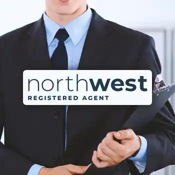 Northwest Registered Agents logo with an office worker in the background