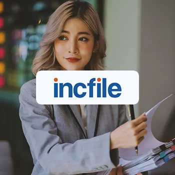 Incfile logo with an business woman in the background