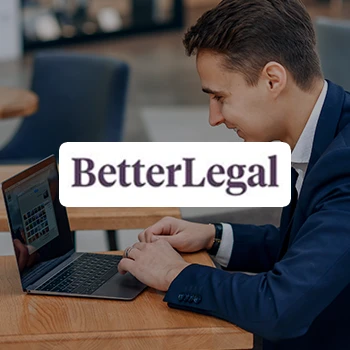 A man using a laptop and a logo of BetterLegal