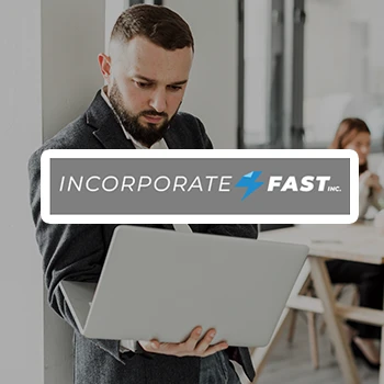 Logo of Incorporate Fast and a business man using a laptop