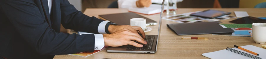 A commercial registered agent in an office working