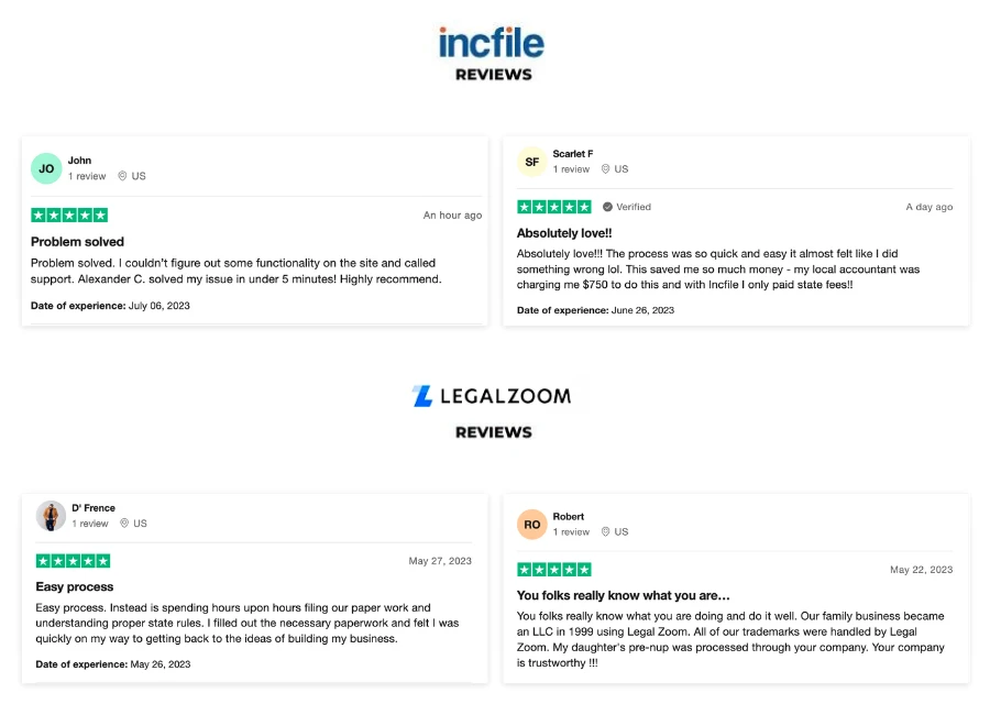 IncFile vs. LegalZoom Reviews