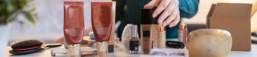 A line of skincare products on a table