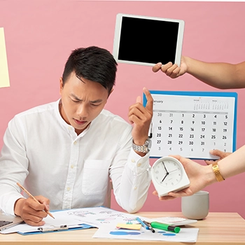 Busy man nearing a deadline