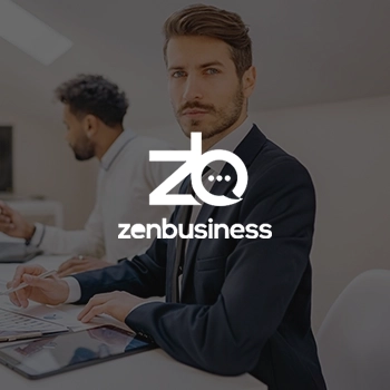 Man with ZenBusiness logo overlay