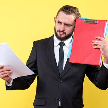 Man thinking how to file annual report and filing fee cost in Washington