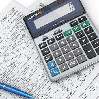 A calculator with tax form